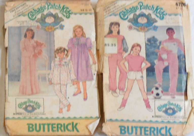 BUTTERICK 6705 & 3436 CABBAGE PATCH KIDS TRACKSUIT - TOP INCOMPETE- NIGHTGOWN (YOKES NOT SUPPLIED)
