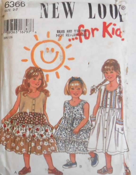 NEW LOOK PATTERNS 6366 GIRLS TIERED DRESS & HEADBAND SIZE 2-7 YEARS COMPLETE