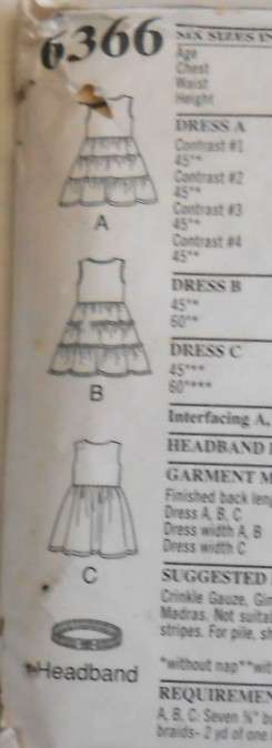 NEW LOOK PATTERNS 6366 GIRLS TIERED DRESS & HEADBAND SIZE 2-7 YEARS COMPLETE