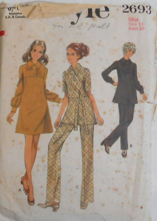 VINTAGE STYLE 2693 DRESS-TUNIC-PANTS SIZE 14 BUST 36 COMPLETE