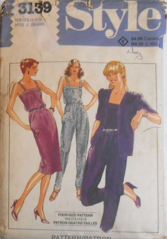 STYLE 3139 UNLINED JACKET-JUMPSUIT-DRESS SIZE 10-12-14-16 COMPLETE-UNCUT-F/FOLDED