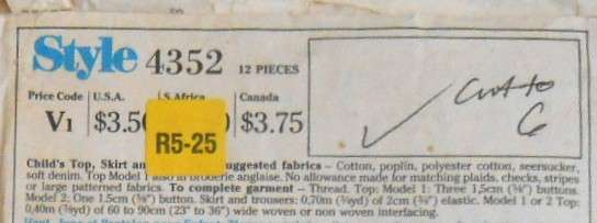 STYLE 4352 GIRLS CROP TOP-SKIRT-PANTS SIZE 6 YEARS COMPLETE