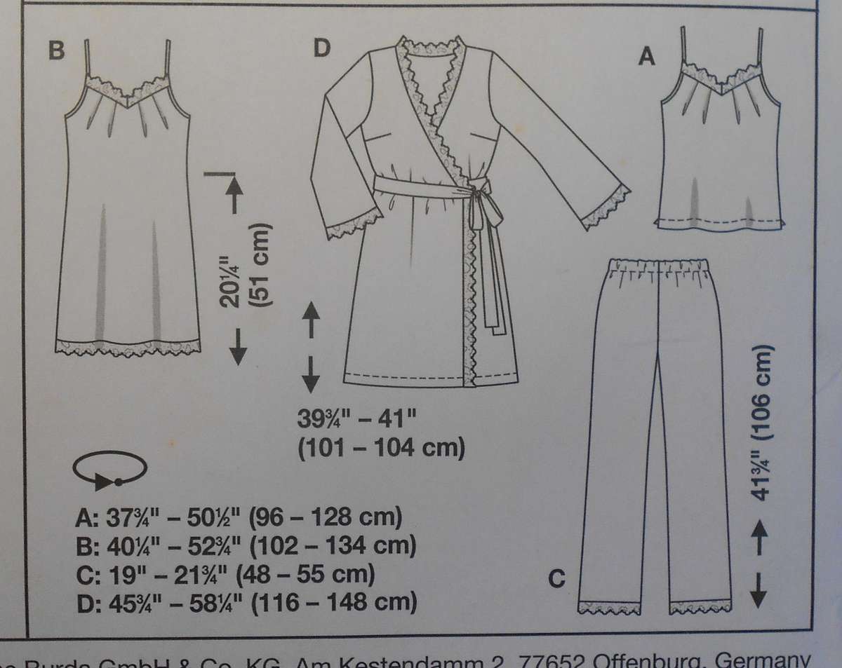 BURDA 7627 LADIES NIGHTIE-PJS-ROBE SIZE 10-24 COMPLETE-UNCUT-F/FOLDED