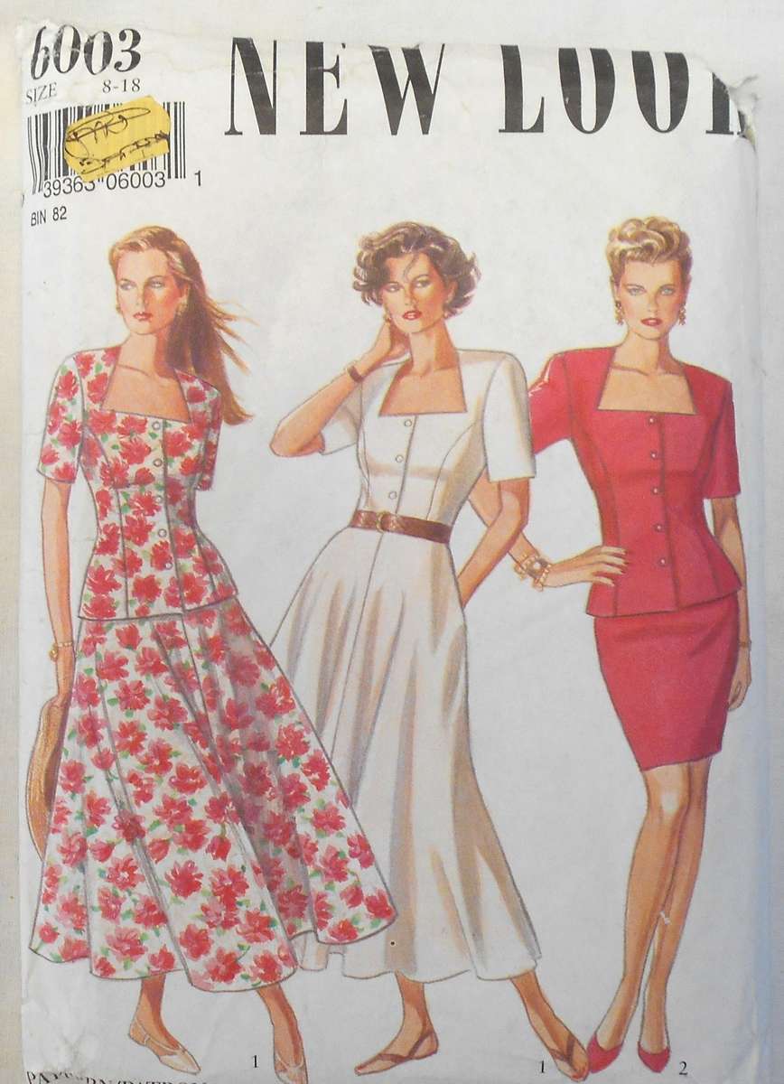 NEW LOOK PATTERNS 6003 TWO PIECE DRESS WITH SQUARE NECKLINE SIZE 8-18S COMPLETE UNCUT -F/FOLDED