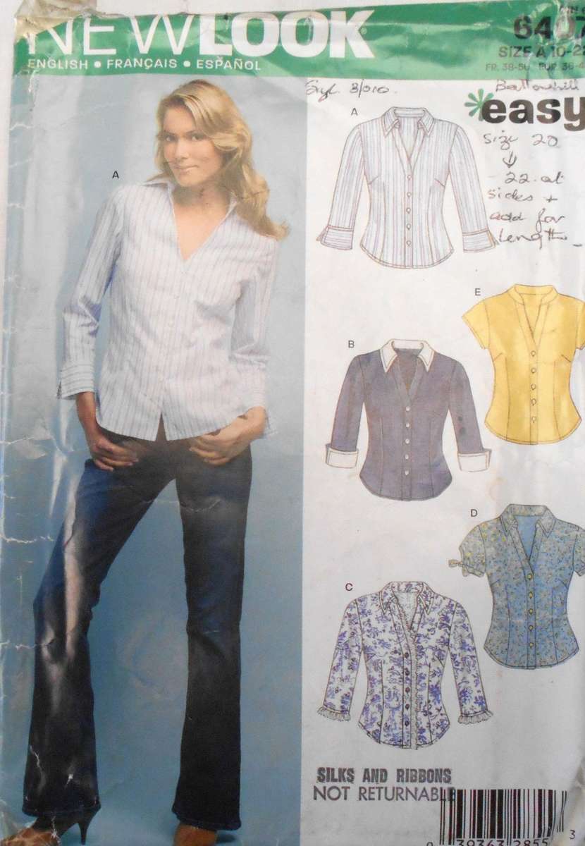 NEW LOOK PATTERNS 6407 SET OF SHIRTS SIZE 10-22 COMPLETE CUT TO 20-22