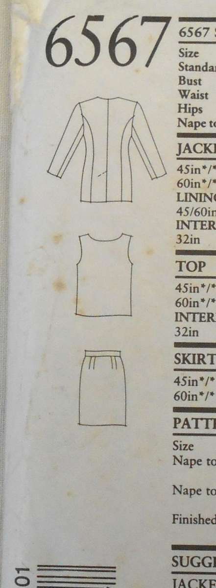 NEW LOOK PATTERNS 6567 LONG JACKET-TOP-SKIRT SIZE 6-18 COMPLETE-2 PIECES CUT+ TOP CUT TO 18