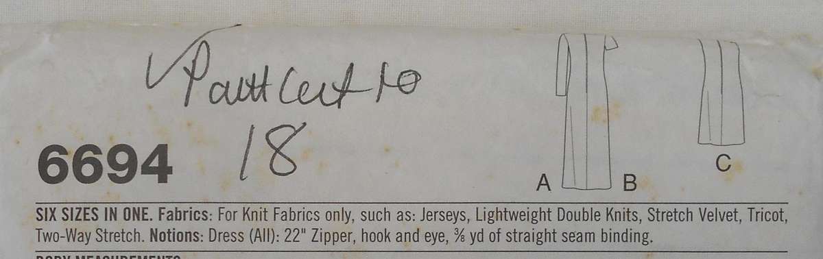 NEW LOOK PATTERNS 6694 COWL NECK DRESS SIZE 8-18 COMPLETE-PART CUT TO 18