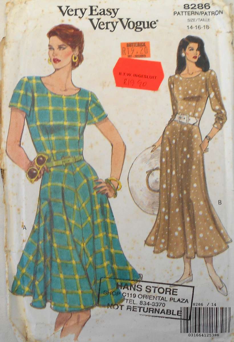 VOGUE 8286 DRESS WITH SEMI FITTED BODICE & FLARED SKIRT SIZE 14-16-18 COMPLETE-CUT TO 18