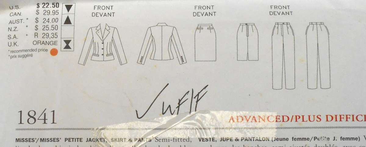 VOGUE 1841 CALVIN KLEIN - JACKET-SKIRT-PANTS SIZE 8-10-12 COMPLETE-UNCUT-F/FOLDED