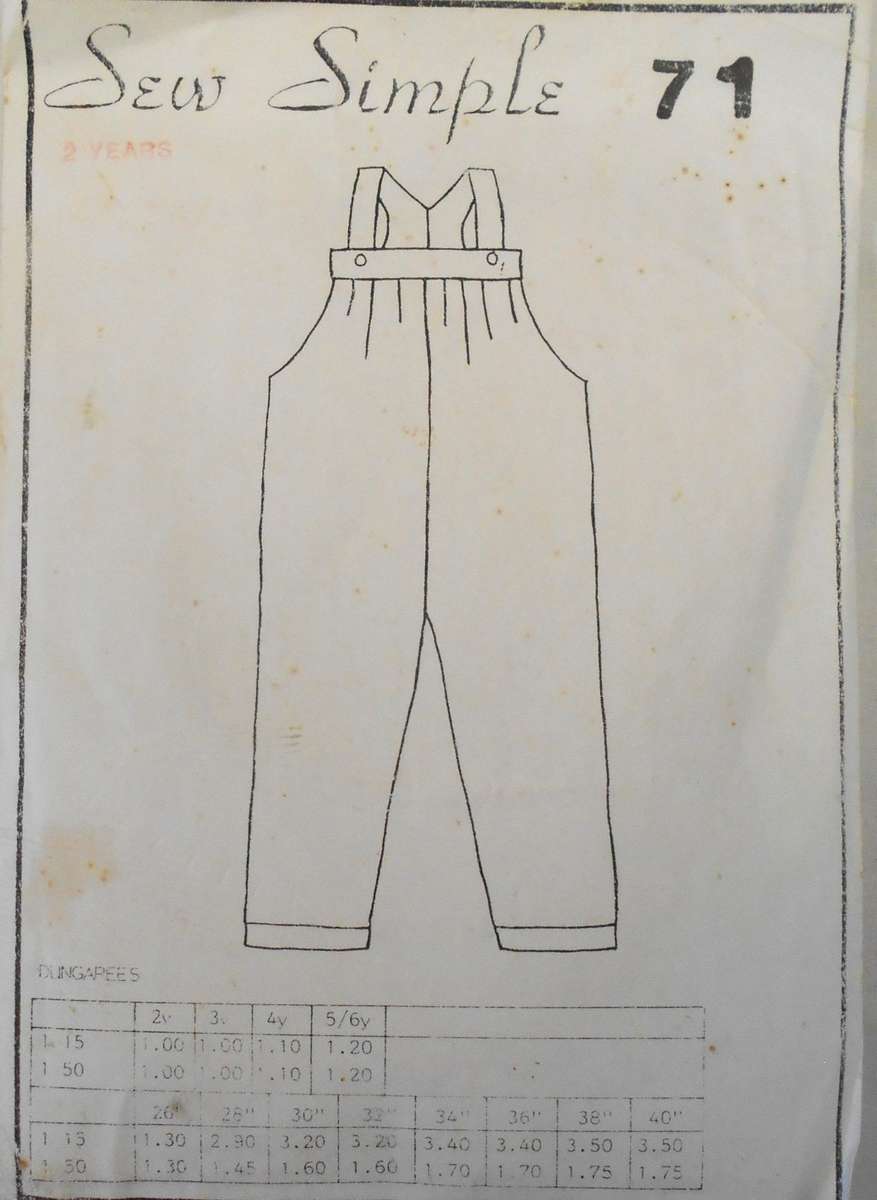 SEW SIMPLE  71 DUNGAGREES SIZE 40" - 102 CM