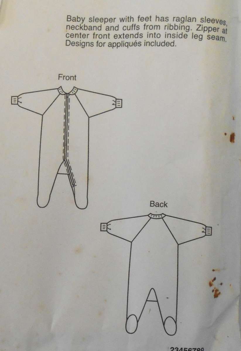 KWIK SEW 2246 BABY SLEEPER SIZES S-M-L-XL (0-18 MONTHS) COMPLETE-UNCUT-F/FOLDED-SEALED