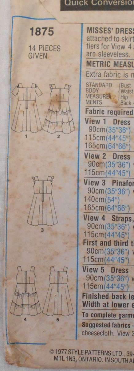 VINTAGE STYLE 1875 DRESS OR PINIAFORE-SIZE 16 BUST 97 CM COMPLETE-UNCUT-F/FOLDED