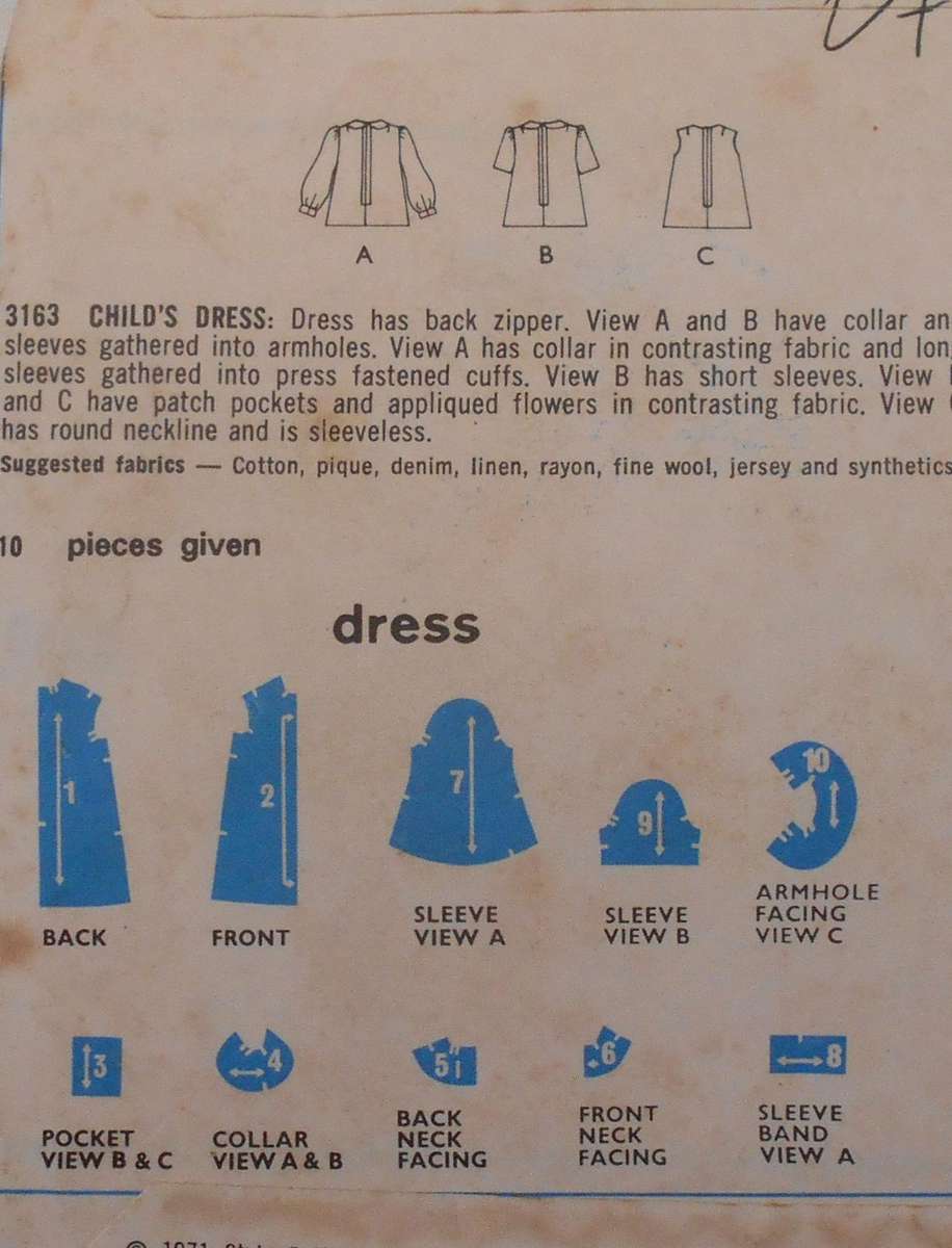 STYLE 3163 TODDLERS DRESS SIZE 1 YEAR COMPLETE-WITH TRANSFER