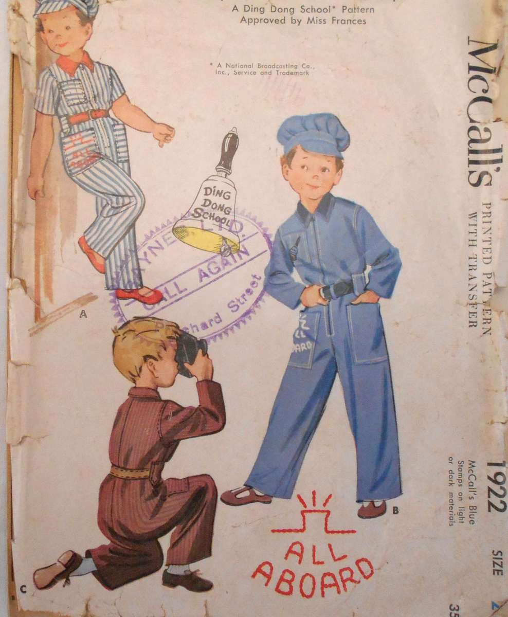 VINTAGE McCALLS 1922 BOY'S COVERALL & CAP SIZE 2 YEARS-COMPLETE-ZIPLOC