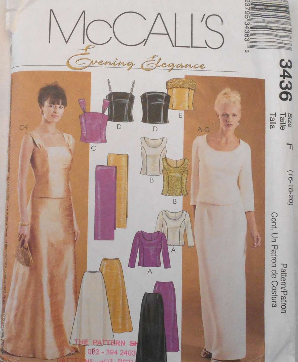 McCALLS 3436 LINED TOPS-SKIRTS-STOLE ( TOP LENGTHENED) SIZE 16-18-20 COMPLETE-PART CUT TO 20