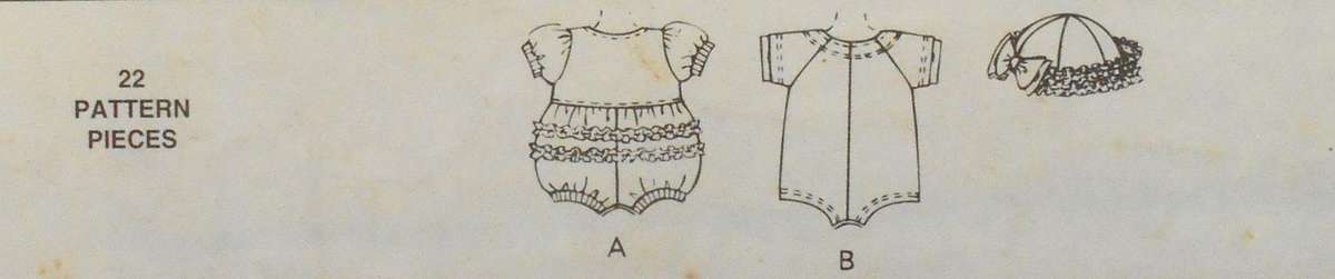 McCALLS 6551 INFANTS ROMPERS-WITH SNAP CROTCH & HAT SIZE S-M-L-XL (13-24 LBS COMPLETE-PART CUT TO L