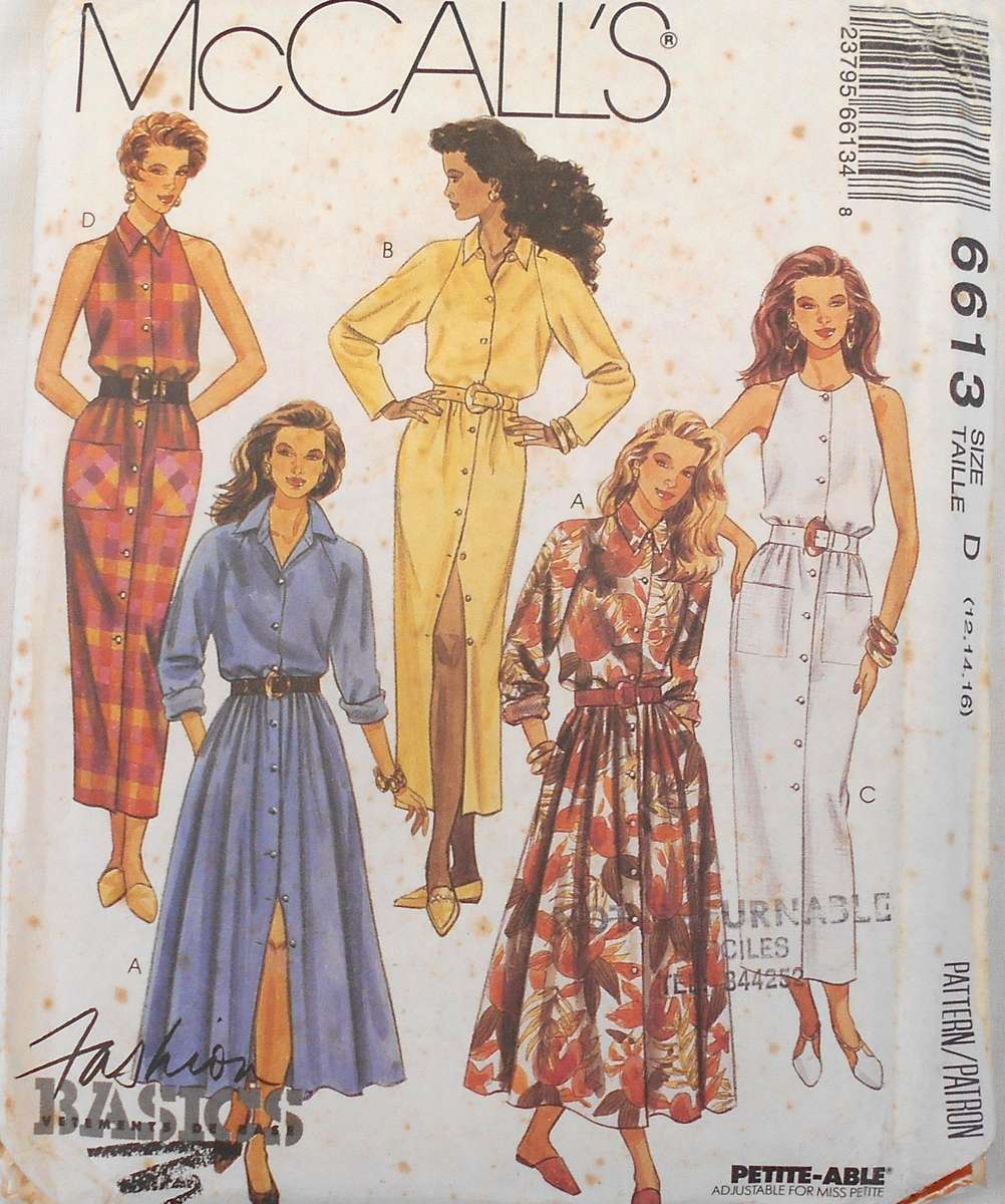 McCALLS 6613FRONT BUTTON DRESS SIZE 12-14-16 COMPLETE-UNCUT -F/FOLDED