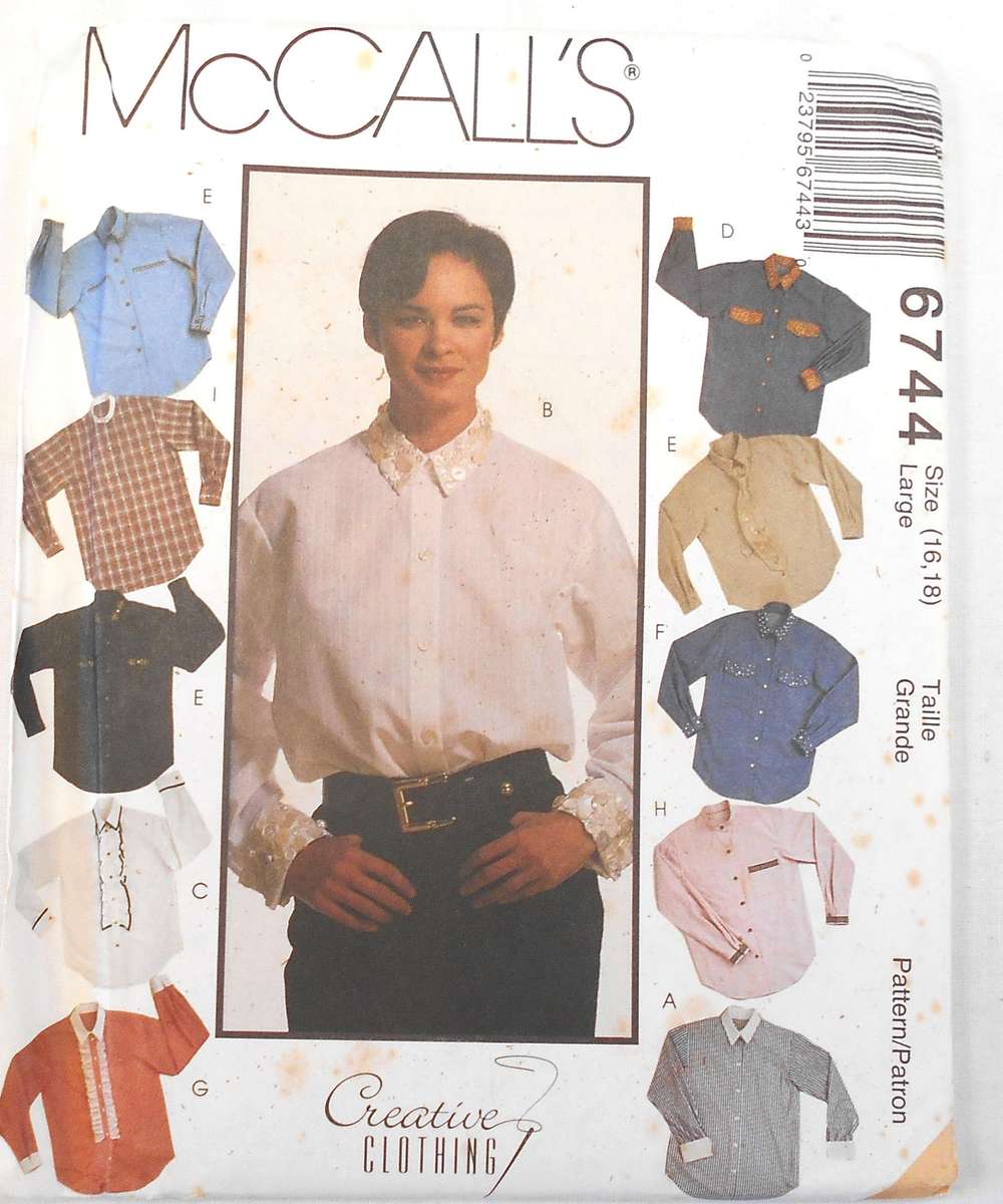McCALLS 6744 SHIRT-DETACHABLE JABOT-TIE SIZE LARGE 16-18 COMPLETE-UNCUT-F/FOLDED