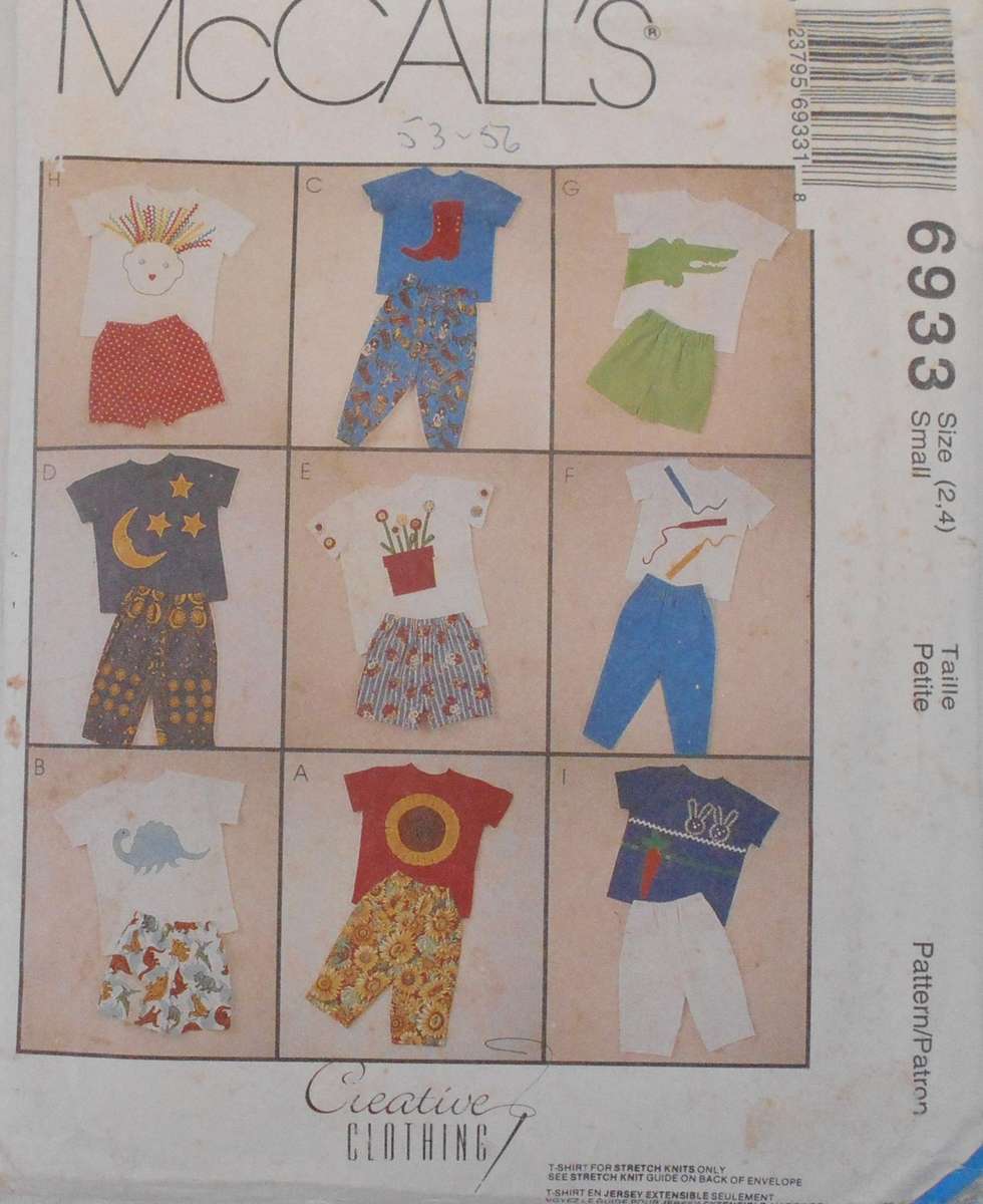 McCALLS 6933 KIDS T-SHIRTS-PANTS-SHORTS SIZE2-4 YEARS COMPLETE-2 PIECES APPLIQUE NOT SUPPLIED