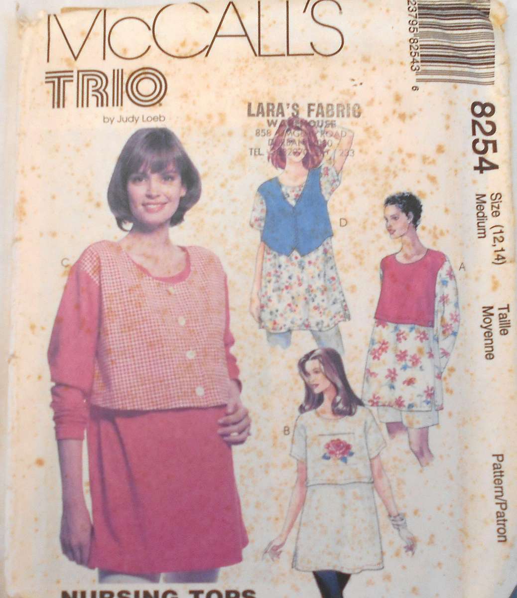 McCALLS 8254 MATERNITY NURSING TOPS SIZE MEDIUM 12-14 COMPLETE-UNCUT-F/FOLDED
