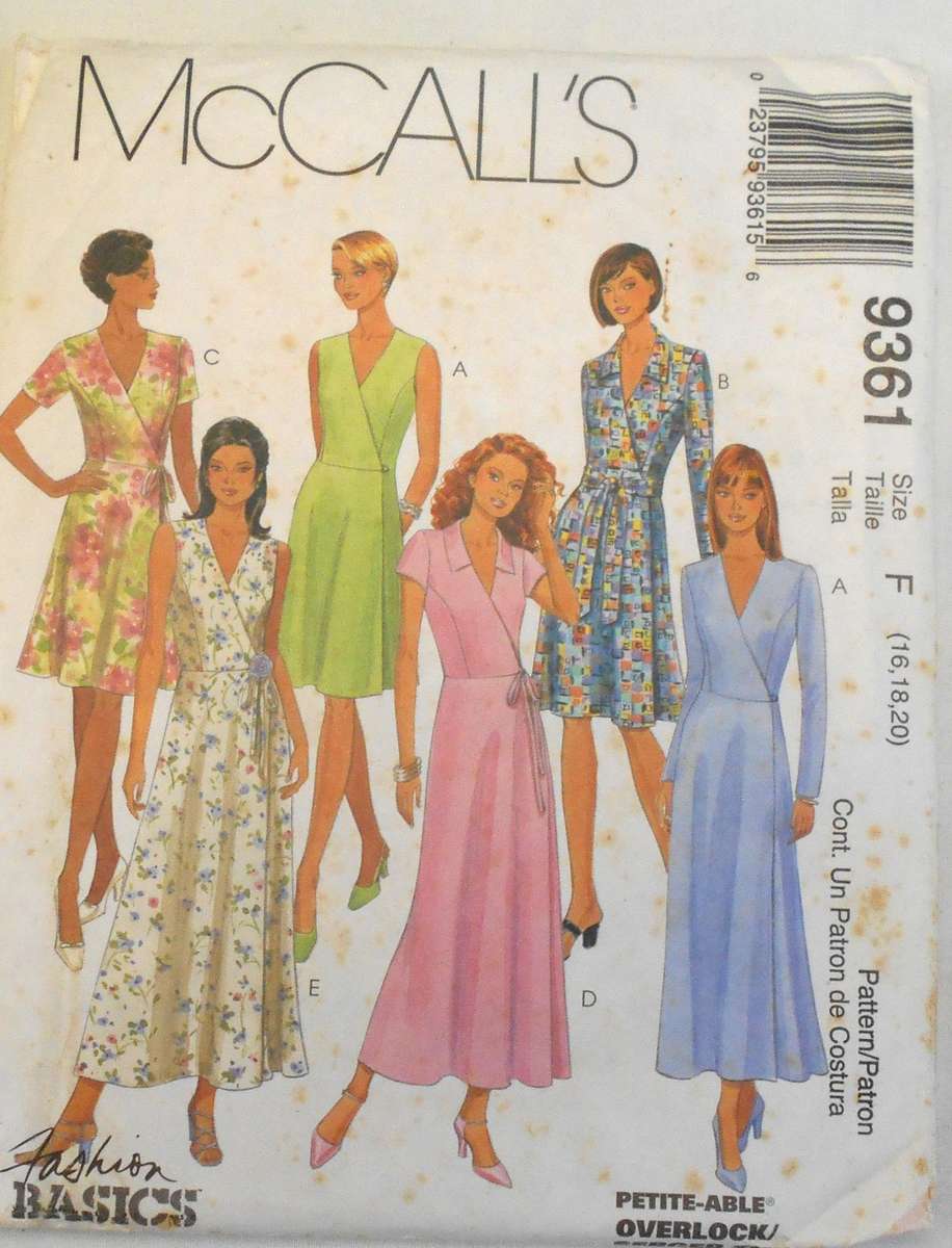 McCALLS 9361 WRAP DRESS IN 2 LENGTHS & SASH SIZE 16-18-20 COMPLETE-UNCUT-F/FOLDED