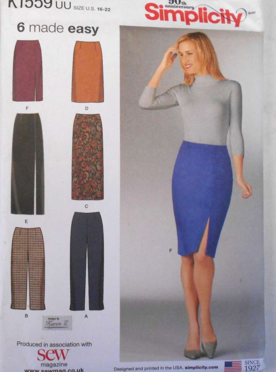 SIMPLICITY K1559 SLIM SKIRTS & PANTS SIZE 16-22 COMPLETE-UNCUT-F/FOLDED