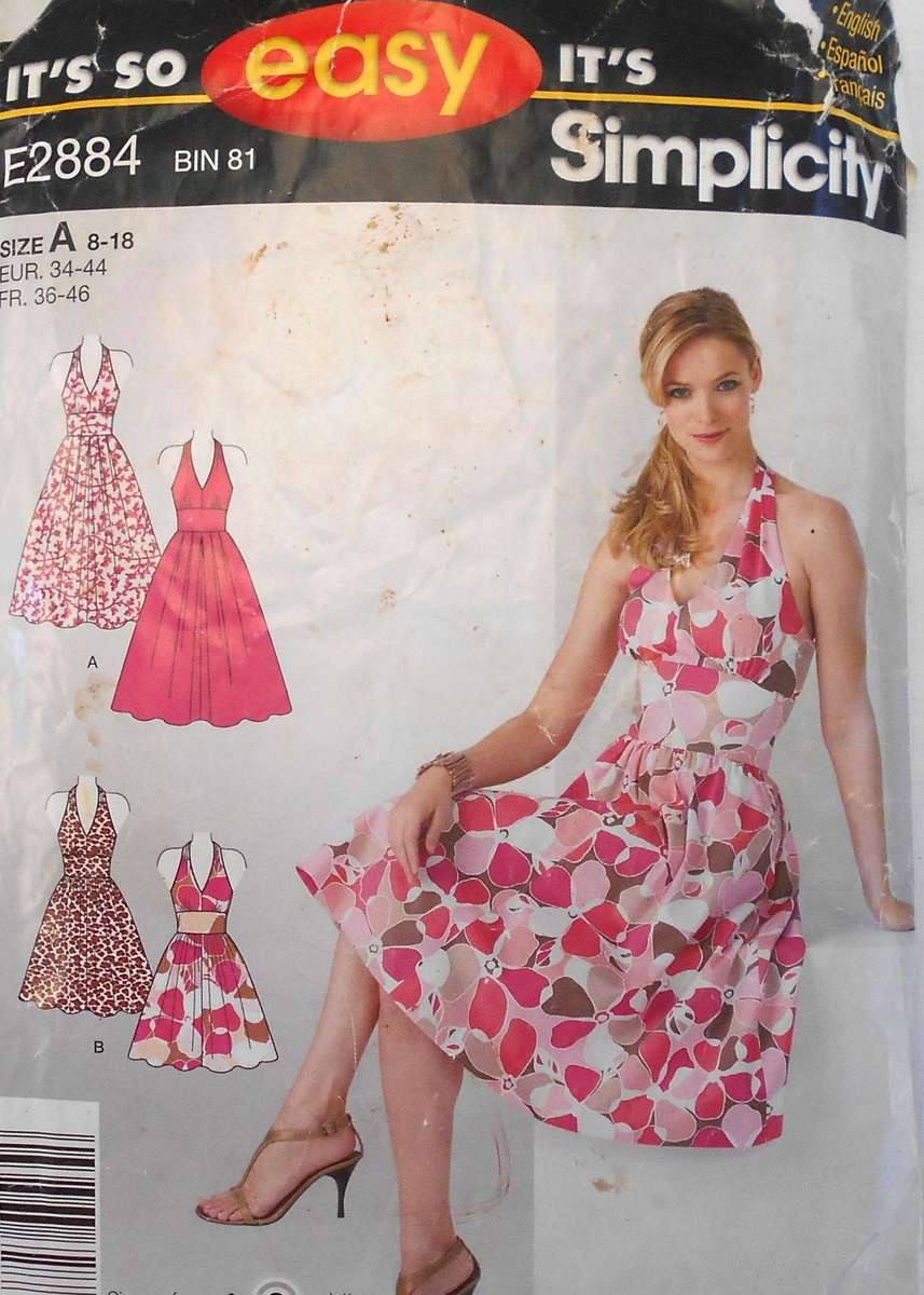 SIMPLICITY E2884 HALTER DRESSES SIZE 8-18 COMPLETE-CUT TO 18