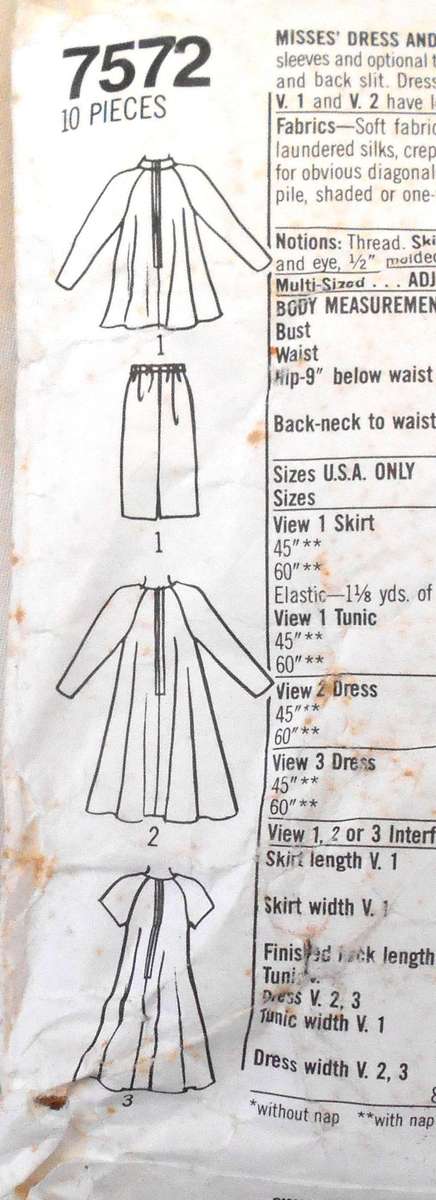 SIMPLICITY 7572 DRESS-TUNIC-SKIRT SIZE 10-16 COMPLETE- NO SEWING INSTUCTIONS