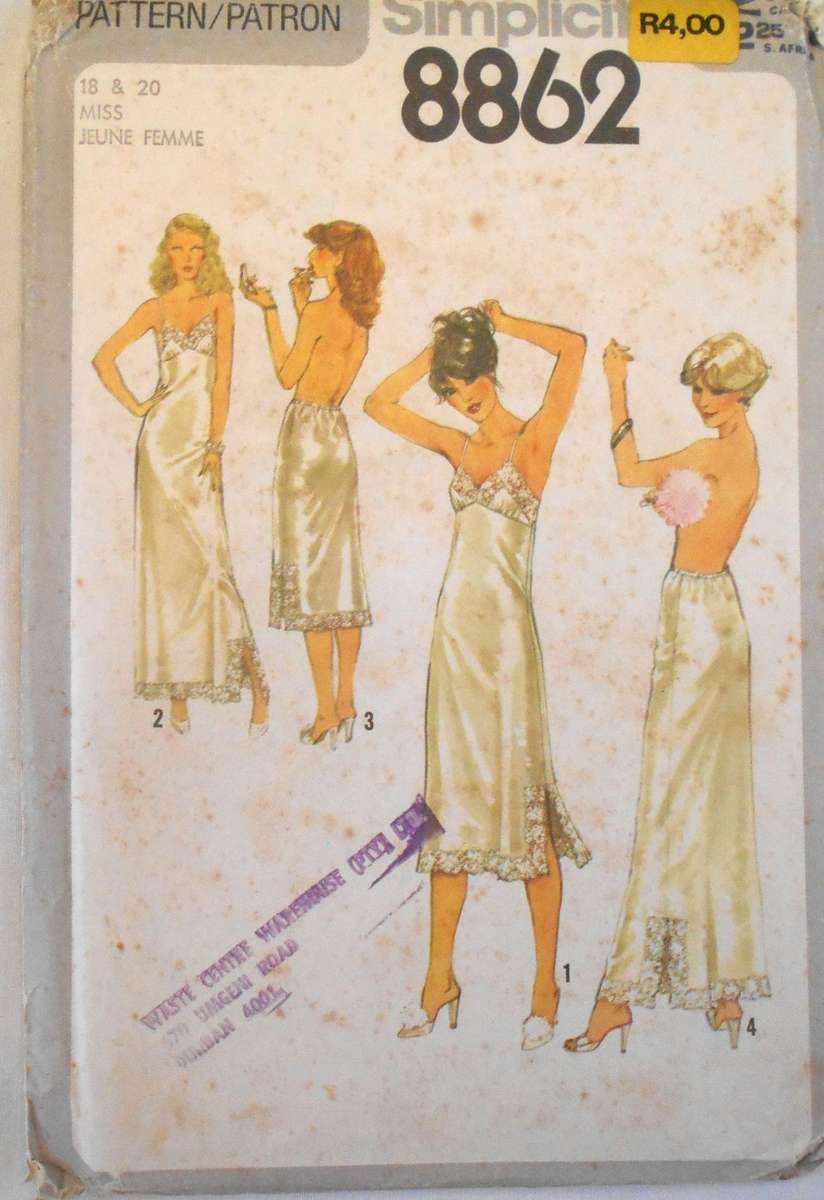 SIMPLICITY 8862 SLIPS & HALF SLIPS SIZE 18-20 COMPLETE-UNCUT-F/FOLDED