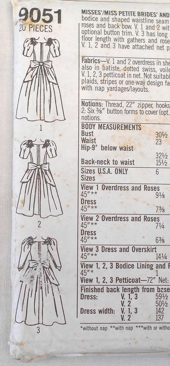 SIMPLICITY 9051 BRIDES & BRIDESMAID DRESSES SIZE 12 COMPLETE-UNCUT-F/FOLDED