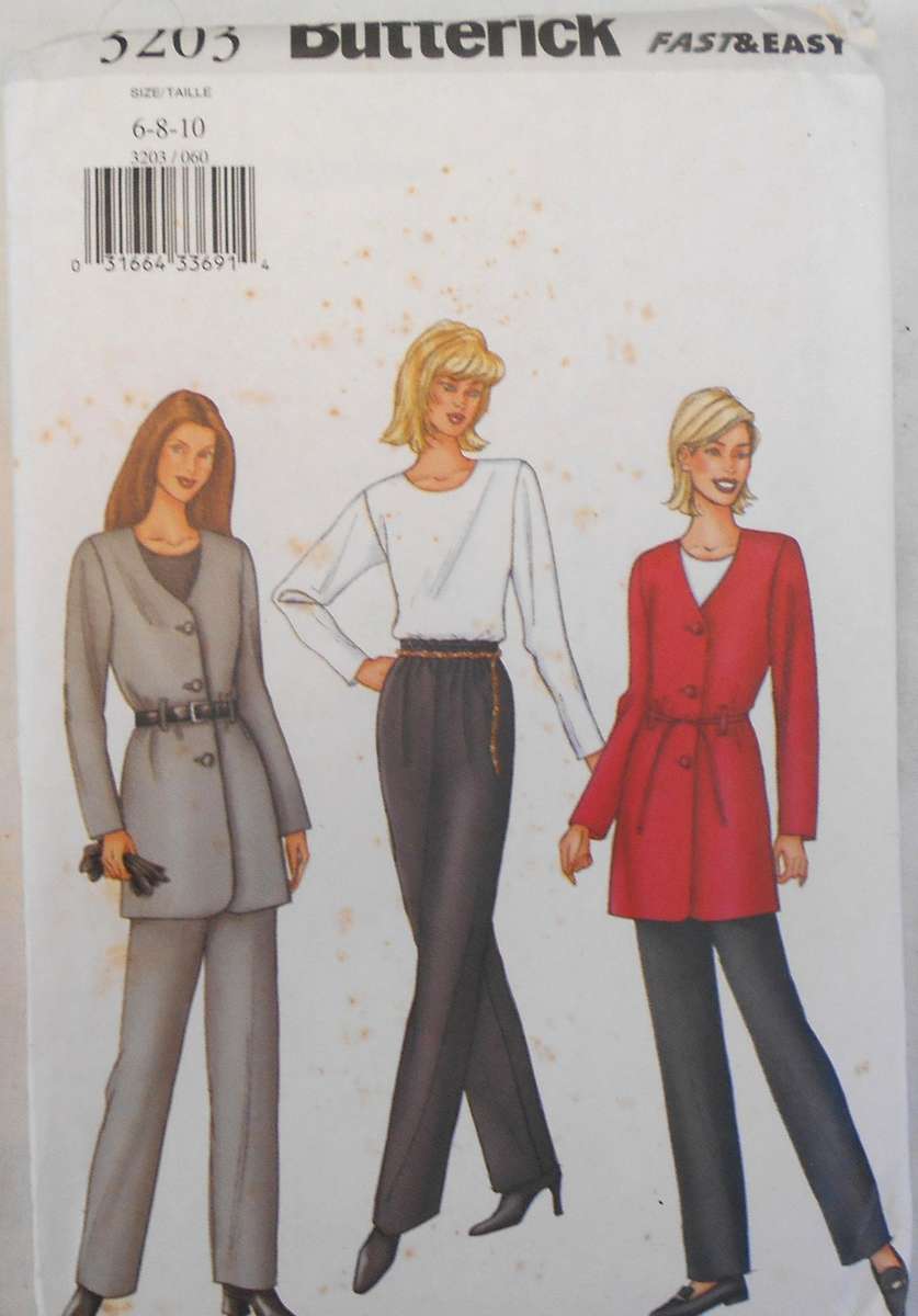BUTTERICK 3203 JACKET-TOP-PANTS- SIZE 6-8-10 COMPLETE-UNCUT-F/FOLDED