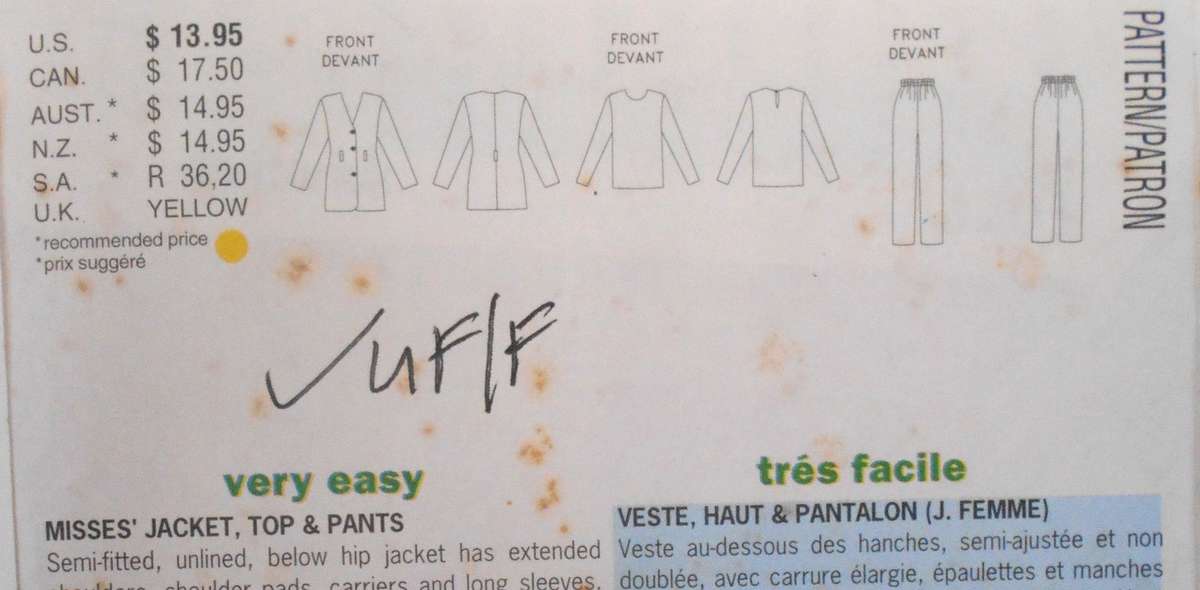 BUTTERICK 3203 JACKET-TOP-PANTS- SIZE 6-8-10 COMPLETE-UNCUT-F/FOLDED