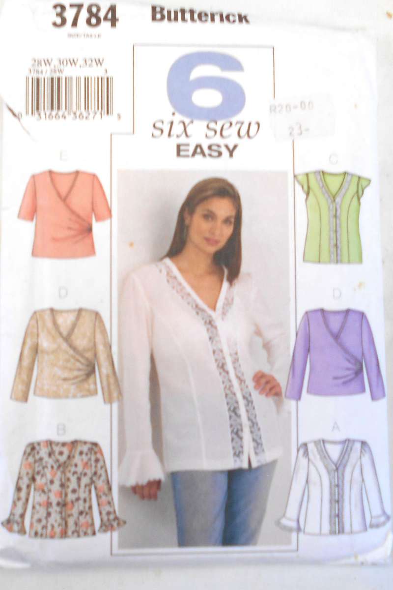 BUTTERICK 3784 WOMEN'S BLOUSE SIZE 28W-30W-32W ONLY BLOUSE VIEW D & E CUT TO 32W