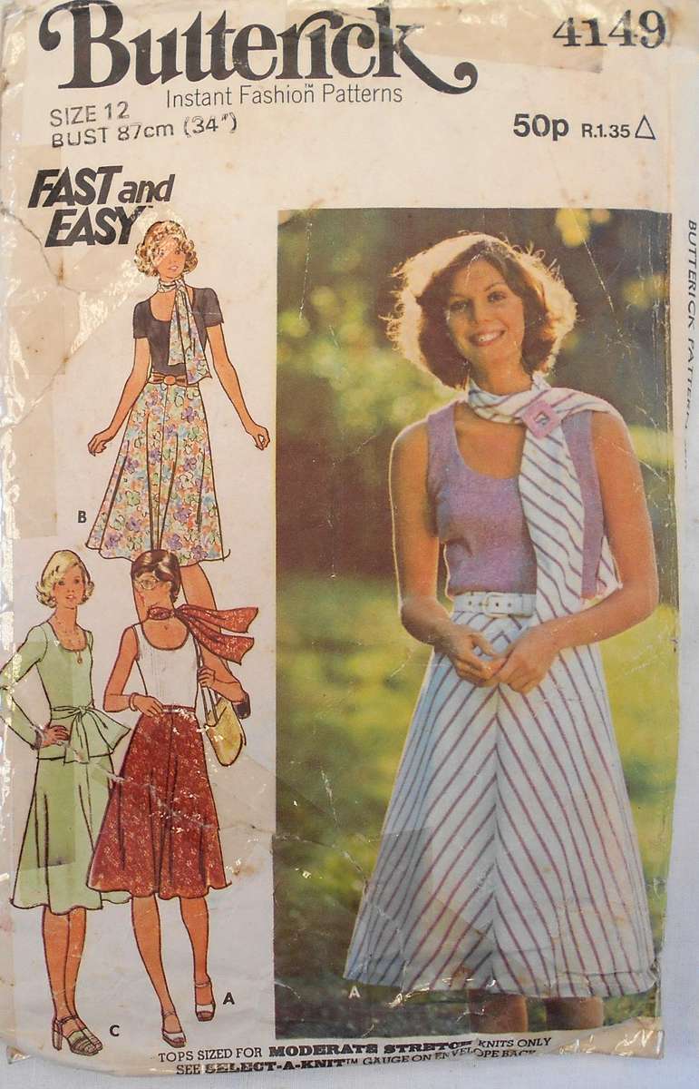 BUTTERICK 4149 TOPS-SKIRT-SCARF SIZE 12 BUST 87 CM COMPLETE-ZIPLOC