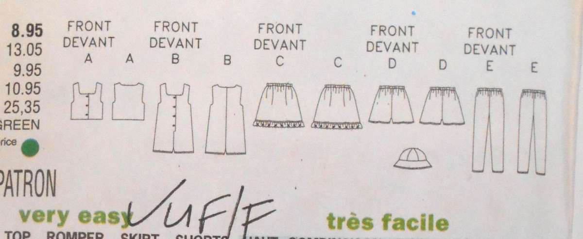 BUTTERICK 5442 KIDS ROMPER-SKIRT-SHORTS-PANTS-HAT SIZE 2-3-4 YEARS COMPLETE-UNCUT-F/FOLDED