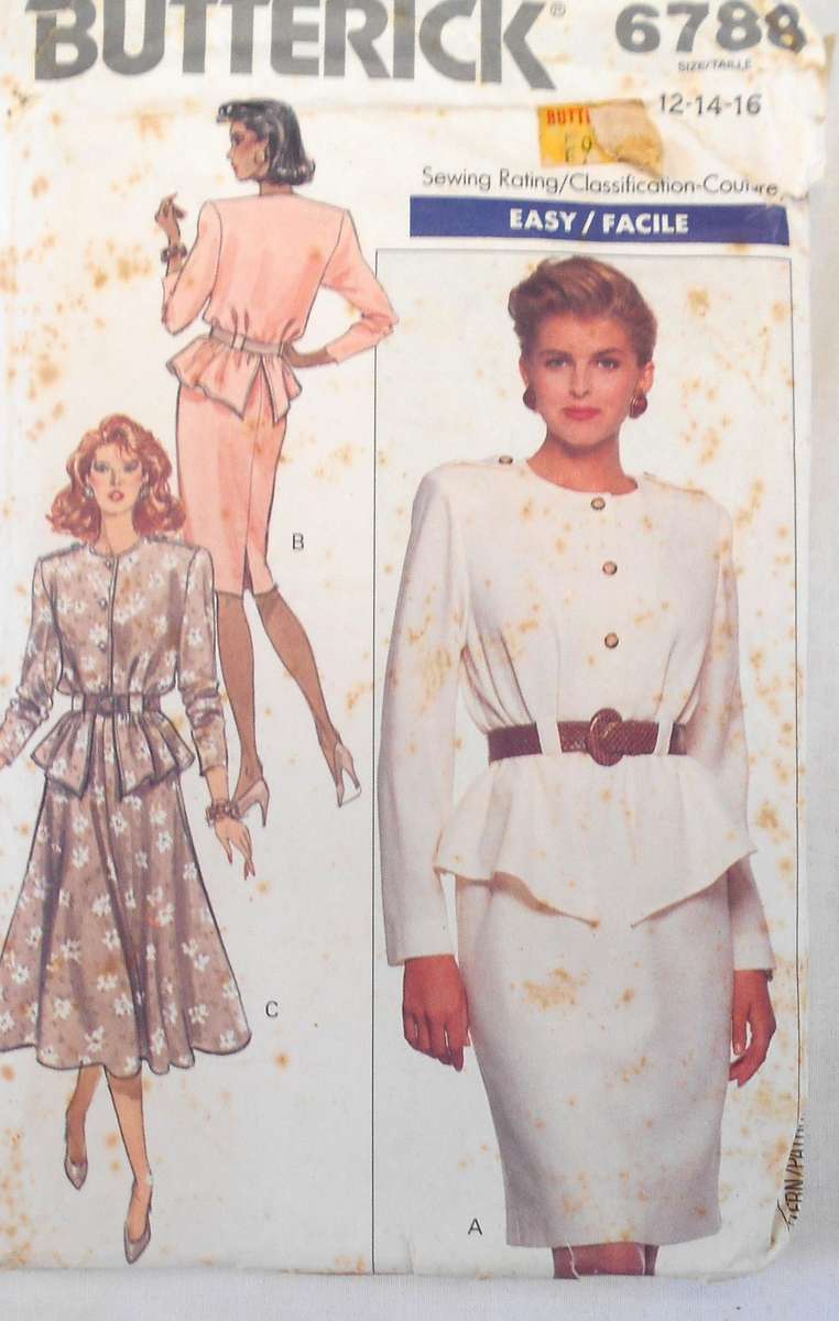 BUTTERICK 6788 LOOSE FITTING DRESS SIZE 12-14-16 COMPLETE-UNCUT-F/FOLDED