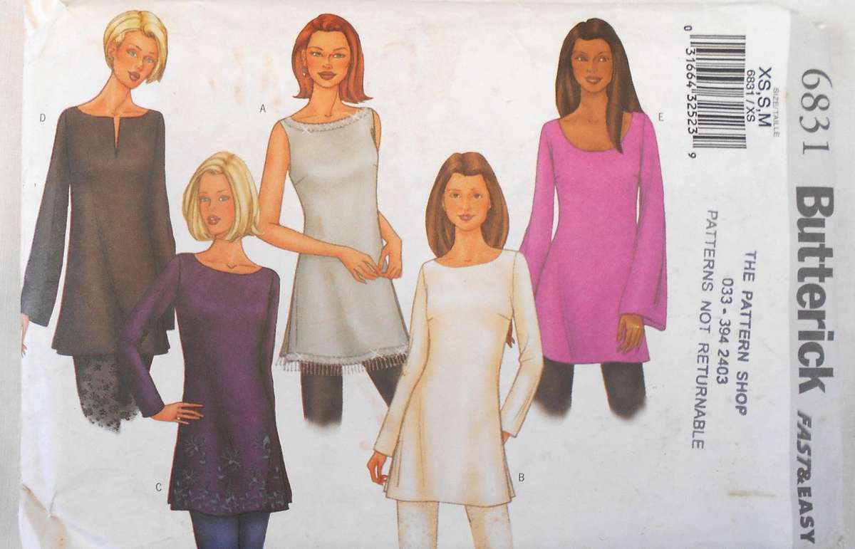 BUTTERICK 6831 SET OF TOPS SIZE XS-S-M (6-14) COMPLETE-CUT TO S/M (10-14)