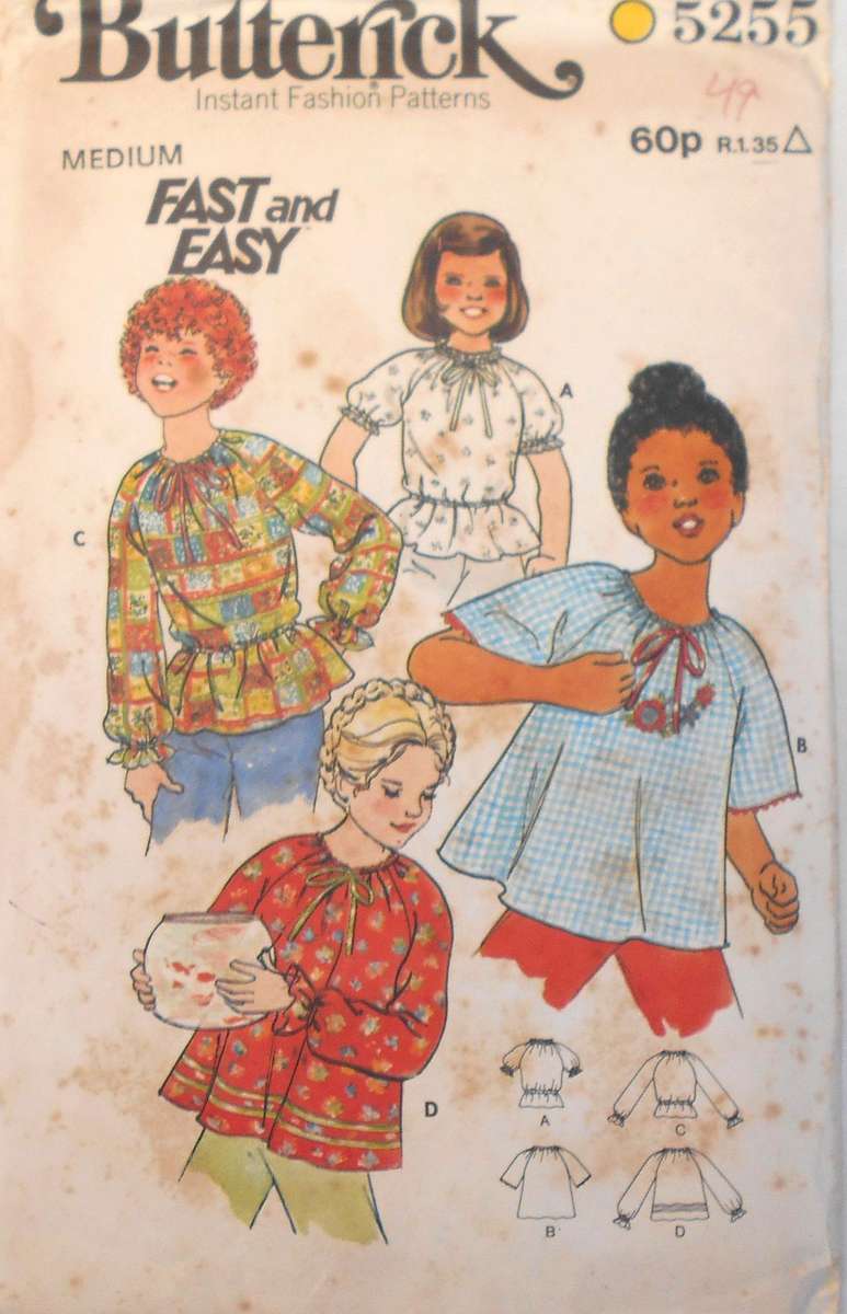 BUTTERICK 5255  GIRLS BLOUSE SIZE MEDIUM (3-4 YEARS) COMPLETE-UNCUT-F/FOLDED