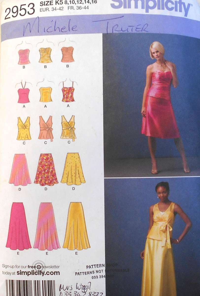 SIMPLICITY 2953 STUNNING EVENING TOPS & SKIRTS SIZE 8-16 CUT TO 16 COMPLETE