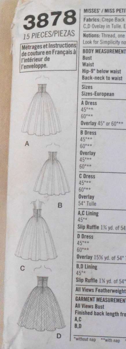 SIMPLICITY 2878 STUNNING SPECIAL OCCASION DRESS SIZE 4-12 CUT TO 12 COMPLETE