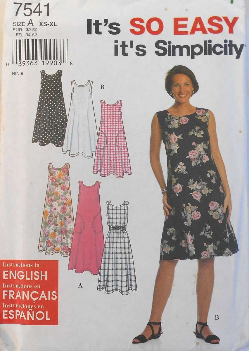 SIMPLICITY 7541 DRESS OR PINAFORE SIZE XS-XL (30 1/2 - 46") COMPLETE-UNCUT-F/FOLDED
