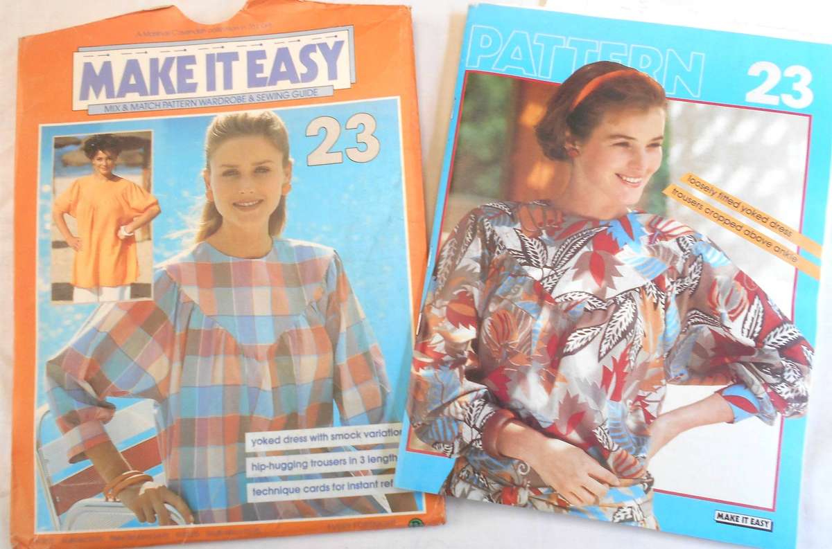 MAKE IT EASY PATTERN NUMBER 23 -YOKED DRESS WITH SMOCK VARIATION-HIP HUGGING PANTS