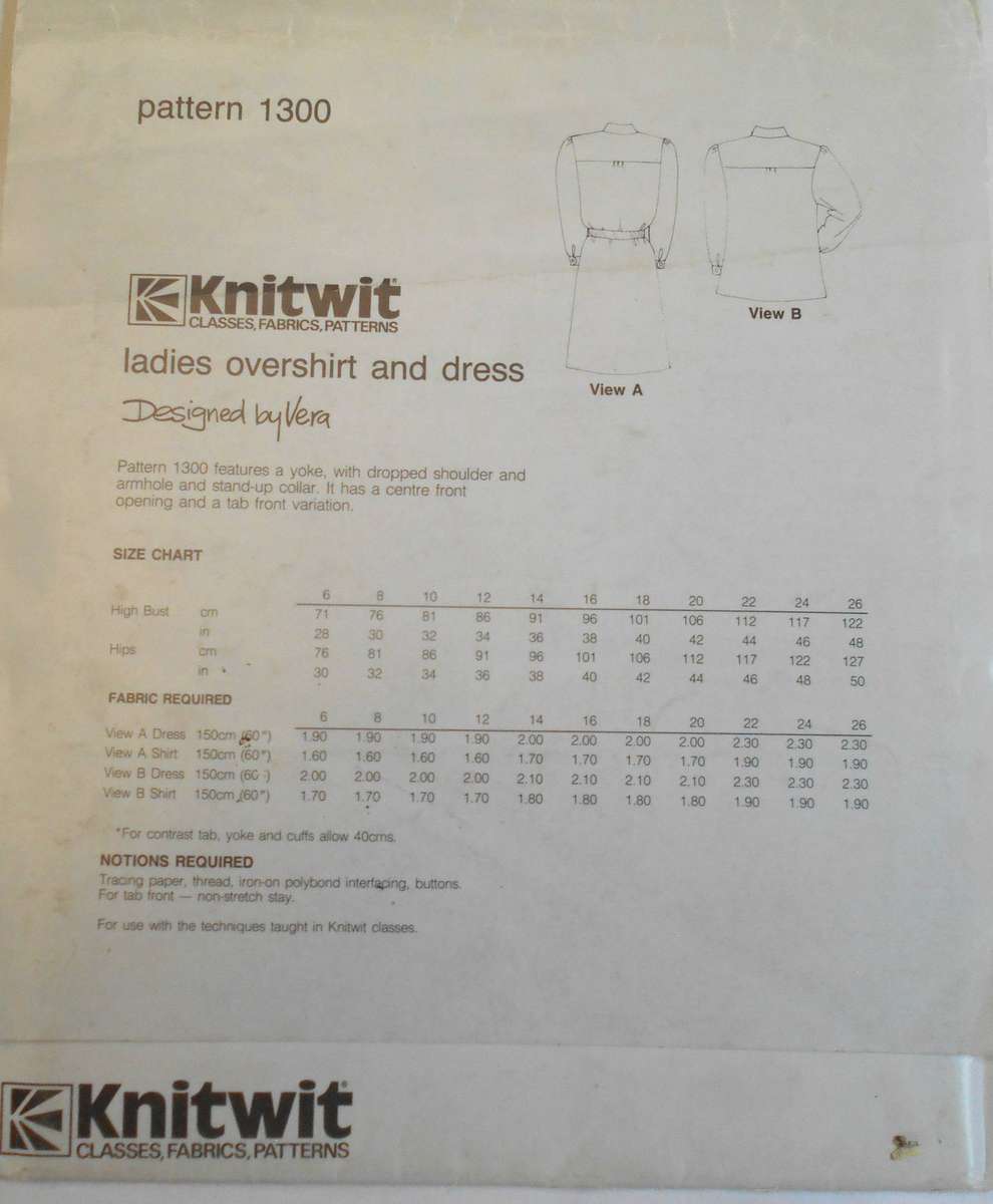 KNITWIT DESIGNER PATTERN 1300 LADIES OVERSHIRT & DRESS SIZES 6-26 COMPLETE-UNCUT