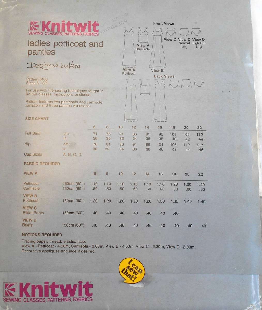 KNITWIT 5100 LADIES PETTICOATS & PANTIES SIZES 6-22