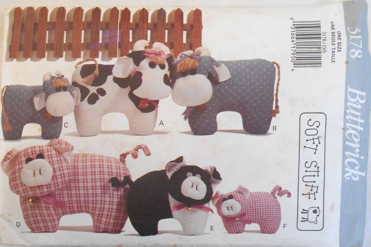 BUTTERICK 3178 CALICO COWS & PRAIRIE PIGS - ONE SIZE COMPLETE PAGE 1-2 INSTRUCTIONS NOT SUPPLIED