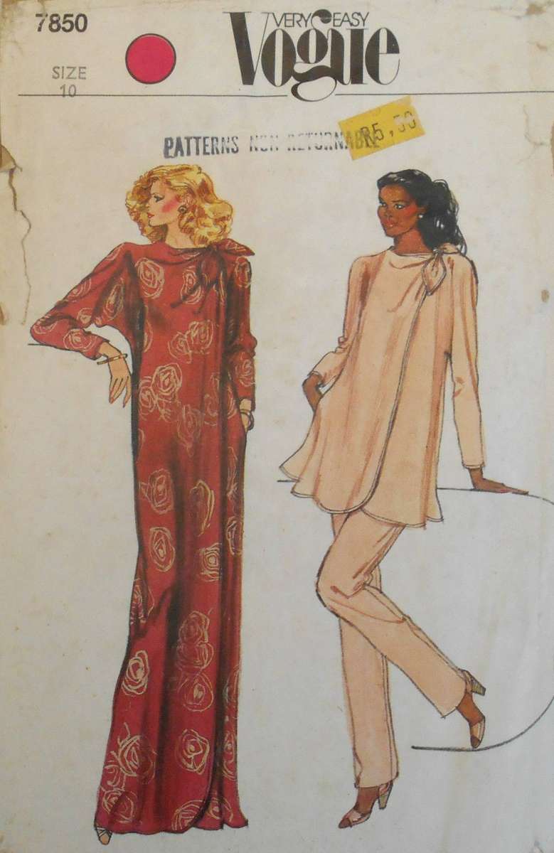 VOGUE 7850 VERY LOOSE FITTING WRAP DRESS OR TUNIC WITH PANTS SIZE 10 COMPLETE-UNCUT-F/FOLDED