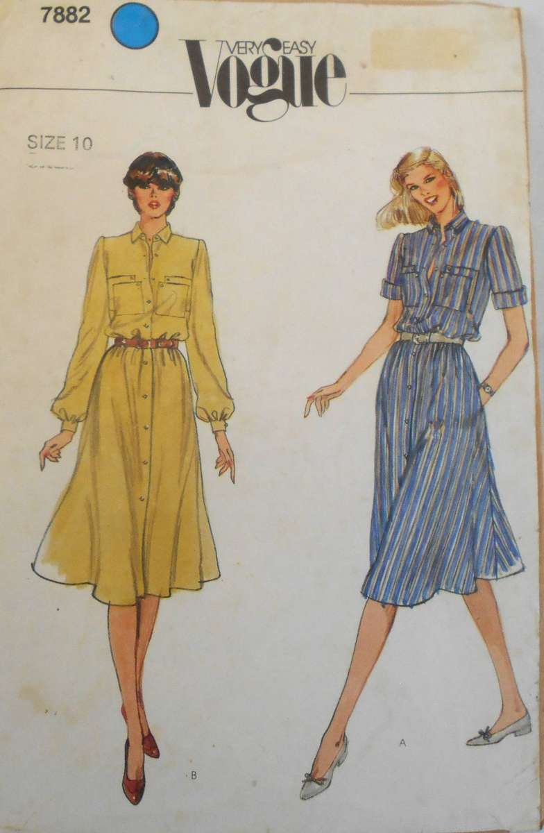 VOGUE 7882 VERY LOOSE FRONT BUTTON SHIRT DRESS SIZE 10 NO SHORT SLEEVE PATTERN SUPPLIED