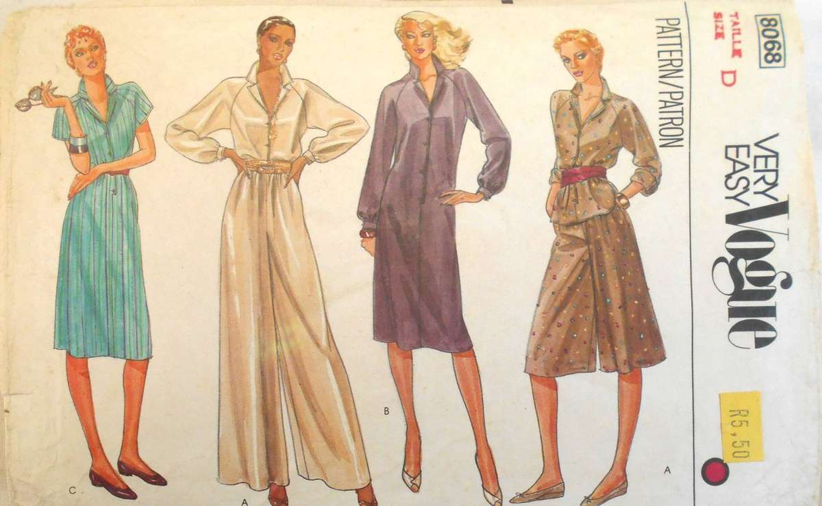 VOGUE 8068 LOOSE FITTING  SLIGHTLY A LINE TOP OR DRESS+CULOTTES SIZE D  12-14 COMPLETE