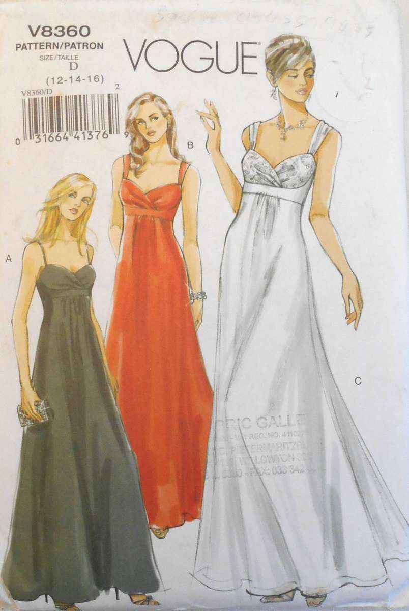 VOGUE V8360 LINED DRESSES HIGH BODICE & SHOULDER STRAP VARIATIONS SIZE 12-14-16 COMPLETE-UNCUT-F/F