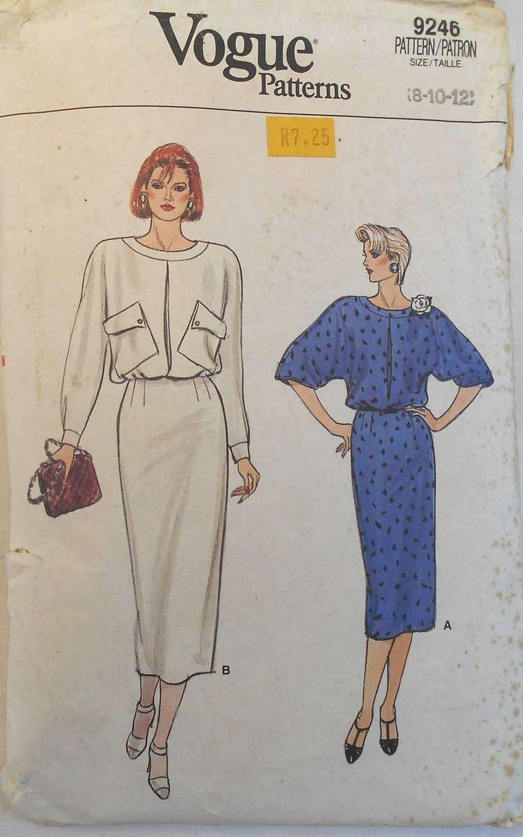 VOGUE 9246 VERY LOOSE BACK BUTTON BODICE DRESS SIZE 8-10-12 COMPLETE-CUT TO 12